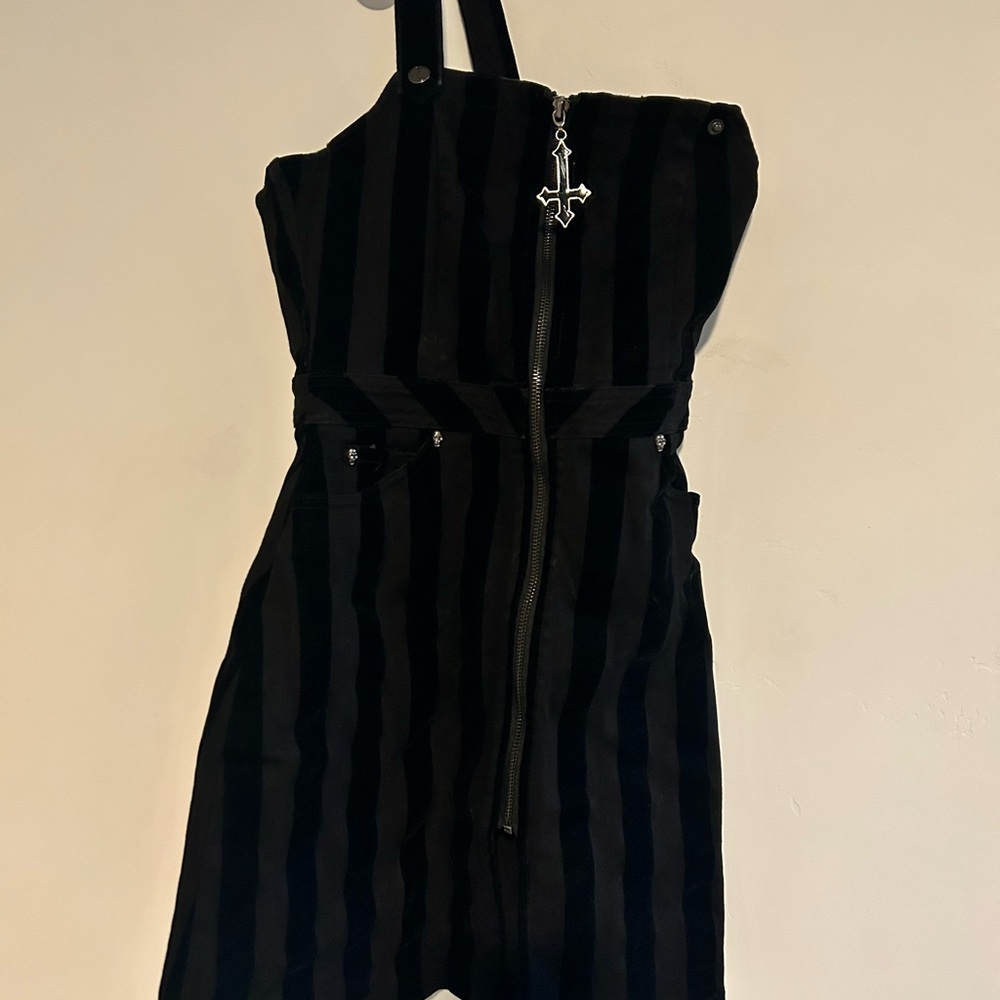 Dolls Kill Black Striped One Shoulder Dress